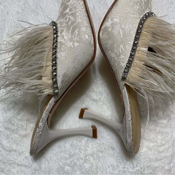 Antonio Melani x Nicola Bathie Liz Ostrich Feathers Rhinestone Dress Mules - Picture 12 of 16